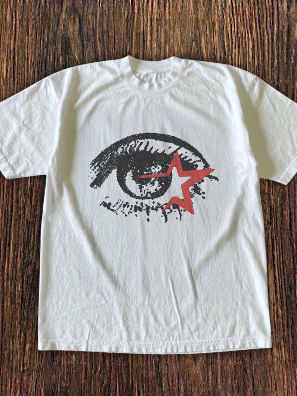 White Graphic Short Sleeve Tee with Eye & Red Star